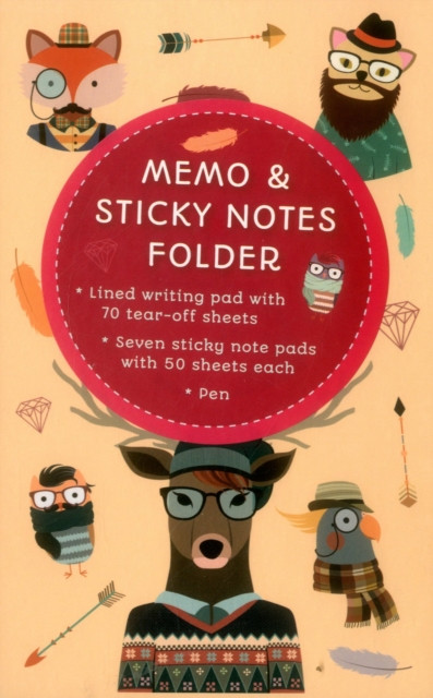 Memo & Sticky Notes Folder: Hipster Animals: Small Folder Containing 7 Sticky Notepads, a Tear-Off Lined Writing Pad, and Gel Pen