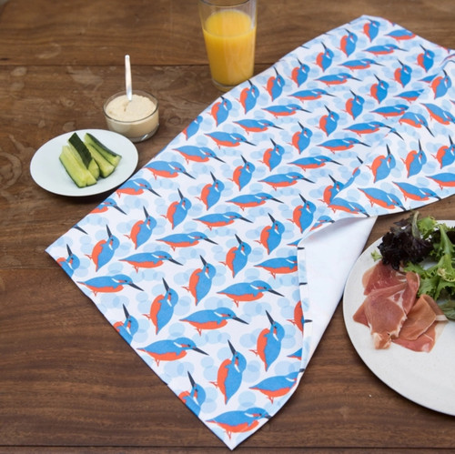 Kingfisher print tea towel