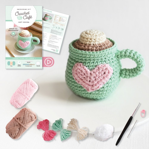 Crochet Cafe Amigurumi Kit Hot Cocoa: Everything You Need Is Included: 100%-Cotton Yarn, Crochet Hook, Stitch Marker, Tapestry Needle, Fiberfill, Step-by-Step Leaflet, and Exclusive Instruction Videos; Beginner Friendly!