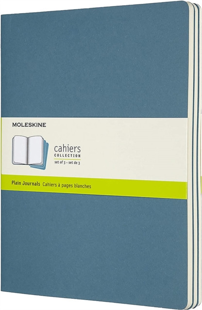 Set Of 3 Moleskine Extra Large Plain Cahier Journals: Brisk Blue