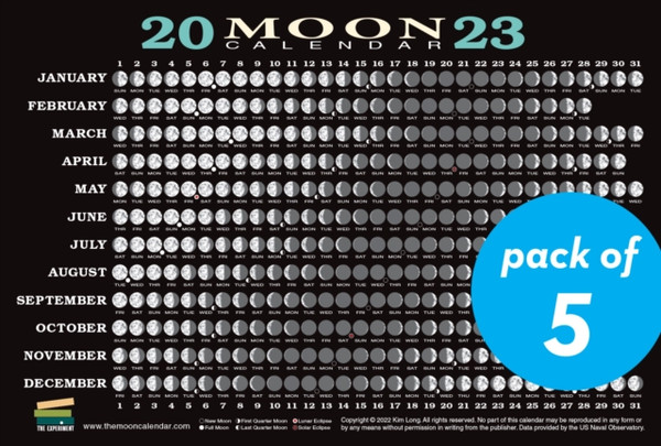 2023 Moon Calendar Card 5 pack : Lunar Phases, Eclipses, and More!