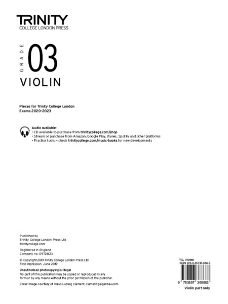 Trinity College London Violin Exam Pieces 2020-2023: Grade 3 (Part Only)