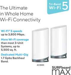 ARRIS SURFboard mAX Dash Bundle AC3800 Tri-band Mesh Wi-Fi 5  