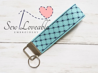 Light Blue with Navy quilt pattern Wristlet Keychain