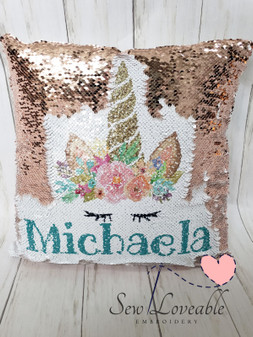 Personalized Unicorn Sequin Flip Pillow