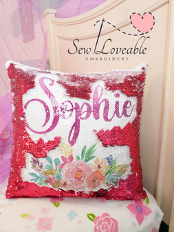 Floral Name Sequin Pillow