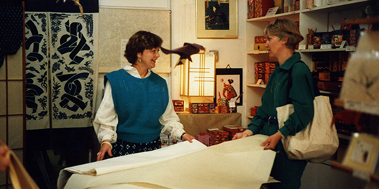 Nancy and a customer in The Japanese Paper Place first retail store