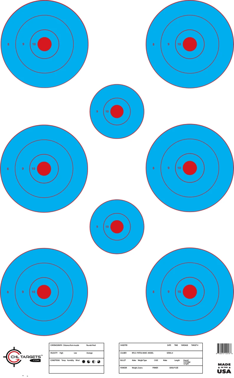 8Up Blue Bullseye Shooting Targets – 100 Pack | CHL Targets