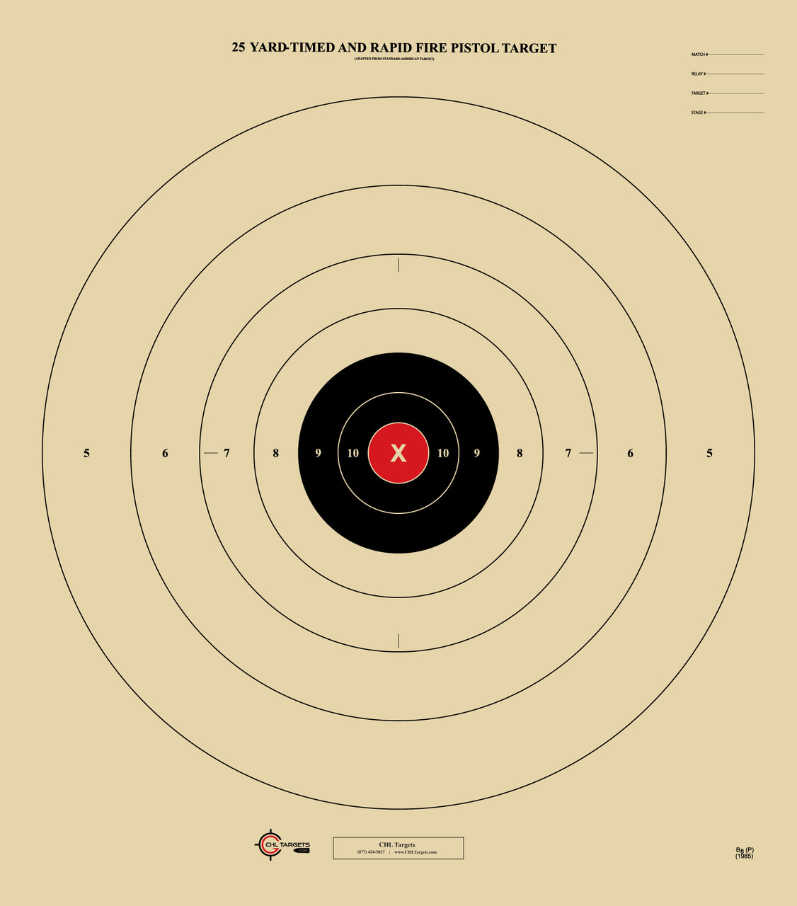 the b 8 p rc target with red centers is the non official nra 25 yard target printed on heavy paper and is used to practice for nra sanctioned pistol competitions