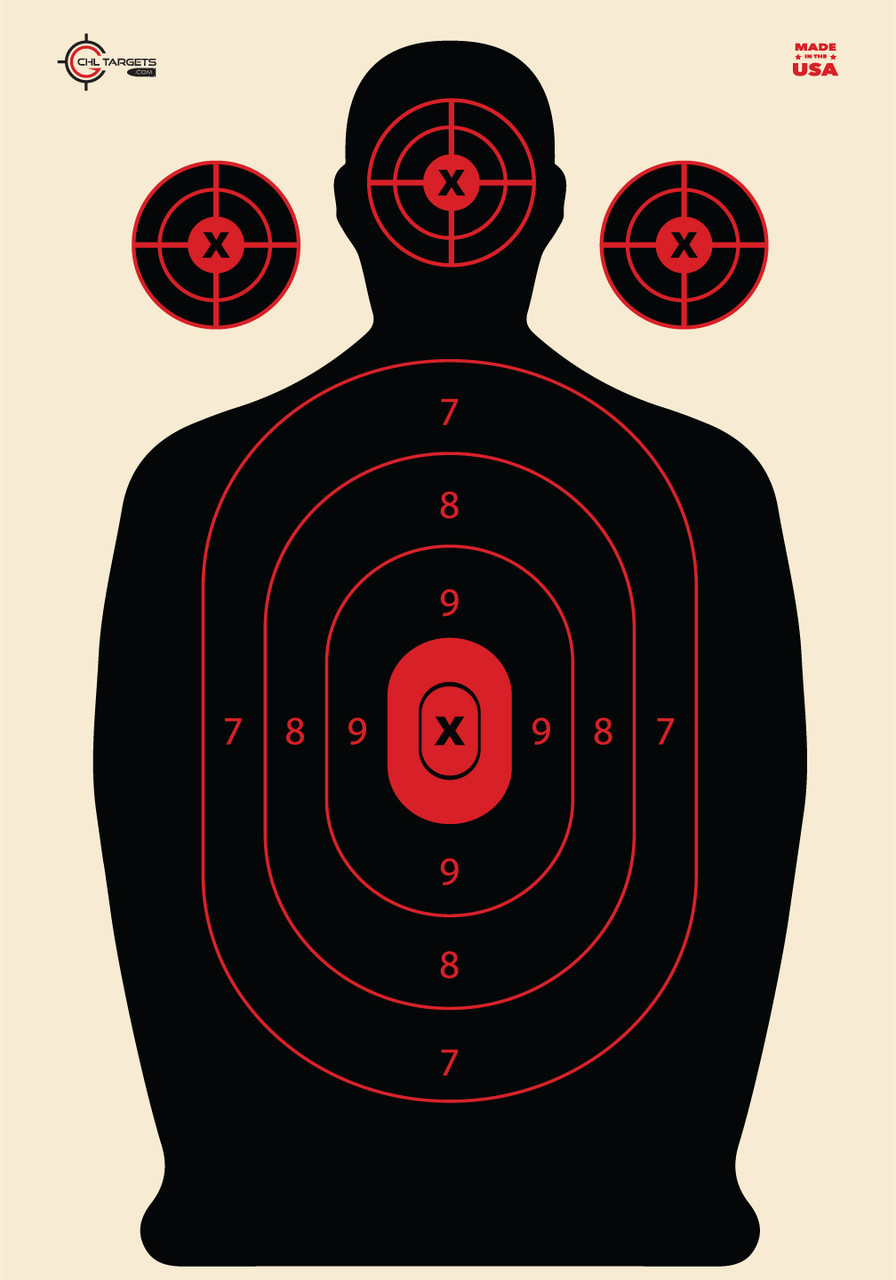 SRT - BLACK w/Red Center Silhouette Paper Target (50 Target Pack) 20 x 14  - CHL Targets