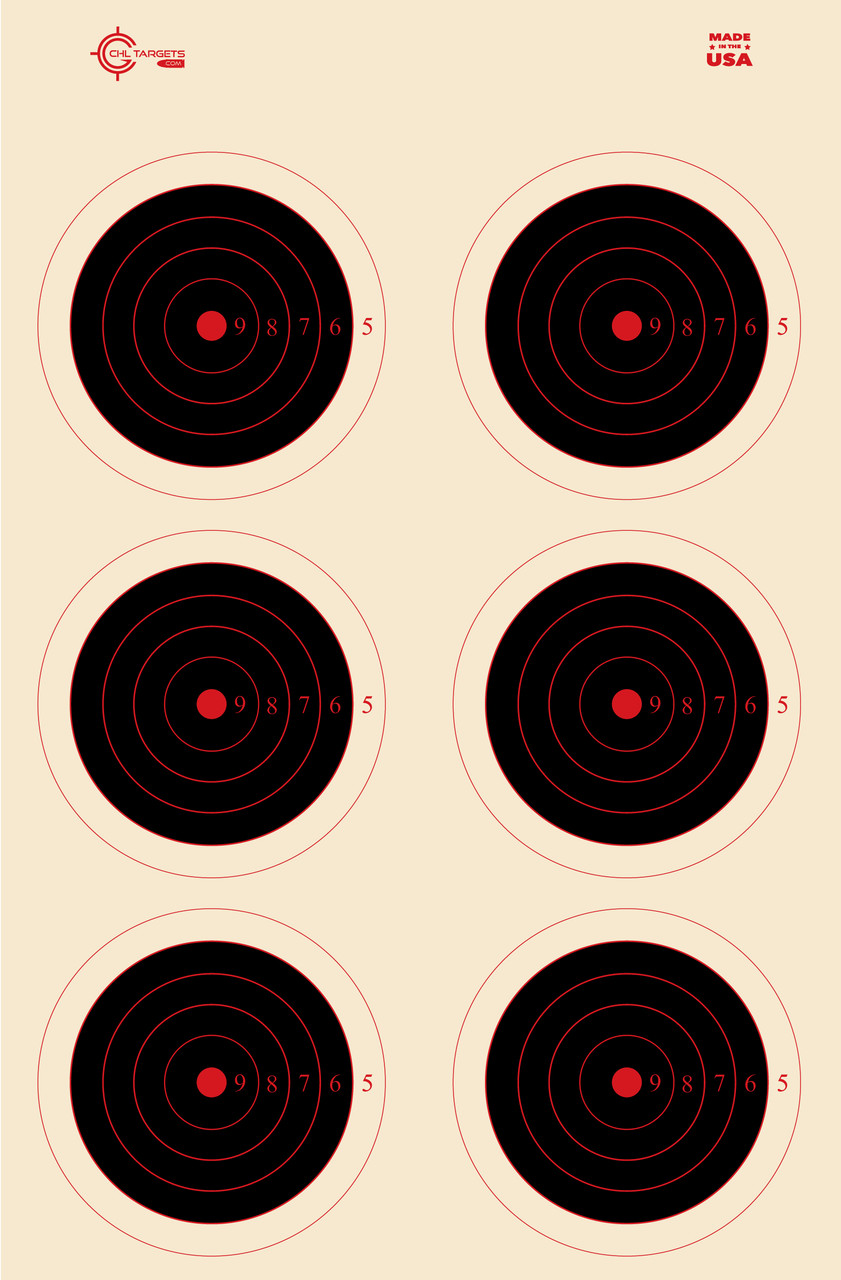 SRT - Bulls Eye Targets - 6Up Bullseye (5 Ring) BLACK (100 Target