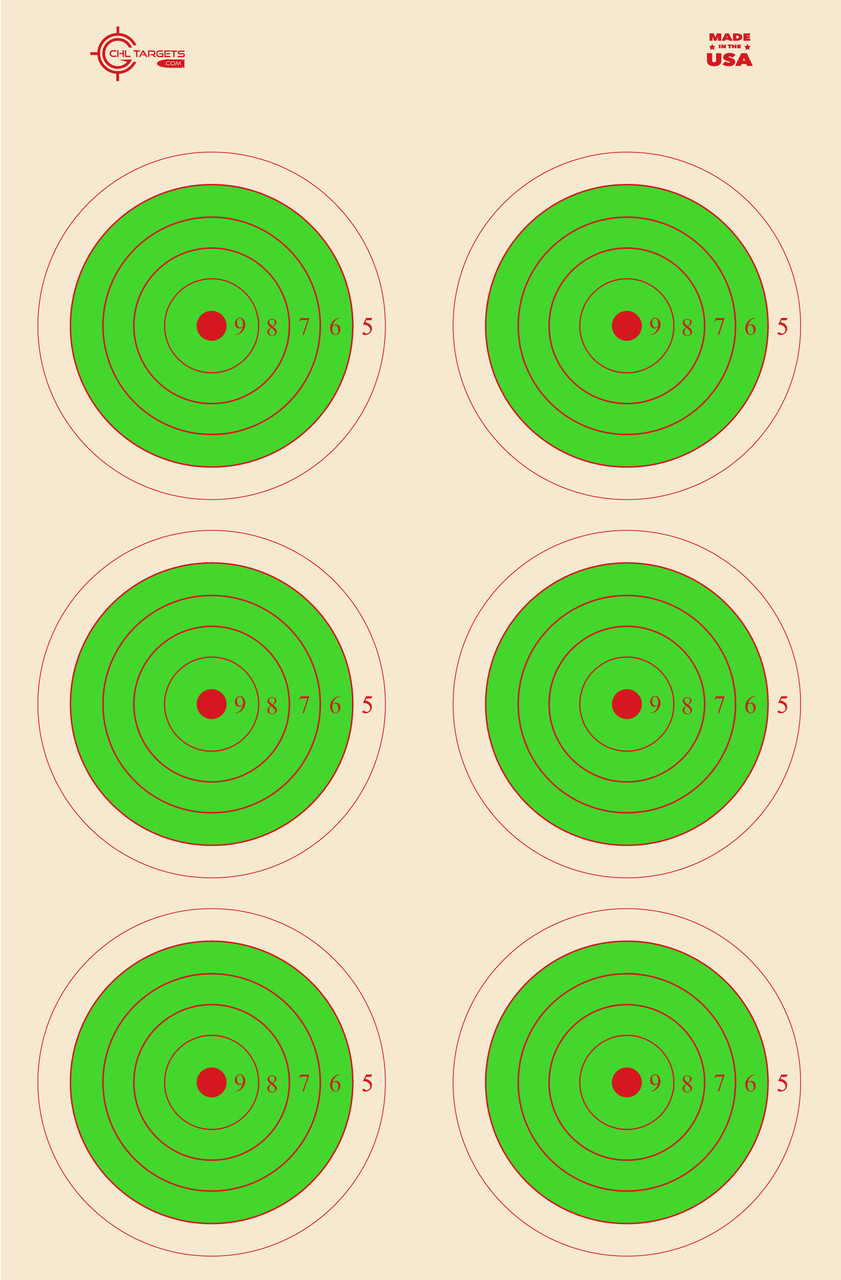 SRT Bulls Eye Targets 6Up Bullseye (5 Ring) GREEN (100 Target Pack