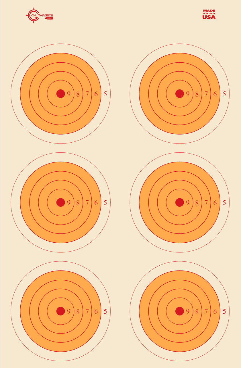 SRT - Bulls Eye Targets - 6Up Bullseye (5 Ring) ORANGE (100 Target