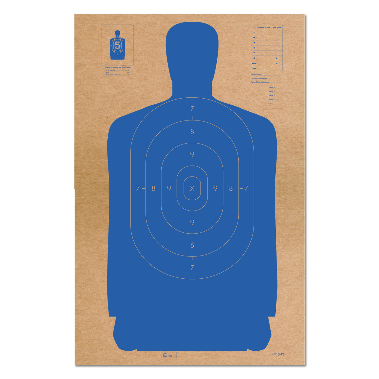 B-27 Cardboard Shooting Target Blue | Silhouette Target