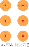 SRT - Bulls Eye Targets - 6Up Bullseye (3 Ring) ORANGE (100 Target Pack)