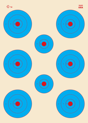 SRT - Bulls Eye Targets - 8Up - Bullseyes - BLUE (100 Target Pack)