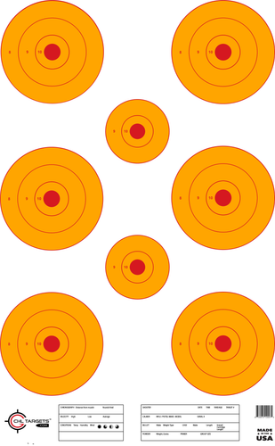 SRT - Bulls Eye Targets - 8Up - Bullseyes - ORANGE (100 Target Pack)