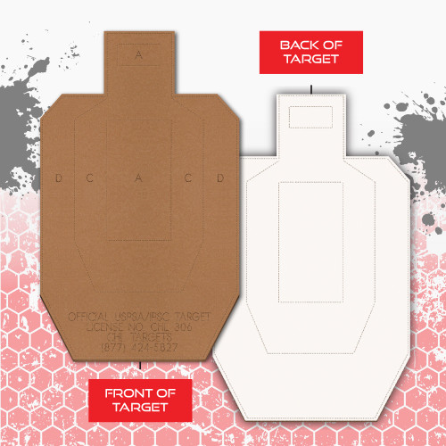 Blancos De Cartón IPSC Mini (60% Tamaño) Aprobados UKPSA - Con Líneas De Puntuación Dobles Y Espalda Blanca