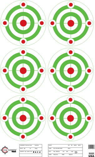 SRT - Bulls Eye Targets - 6Up Multi-Bullseye GREEN (100 Target Pack)