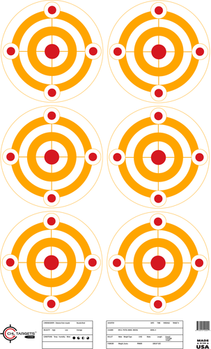 SRT - Bulls Eye Targets - 6Up Multi-Bullseye ORANGE (100 Target Pack)