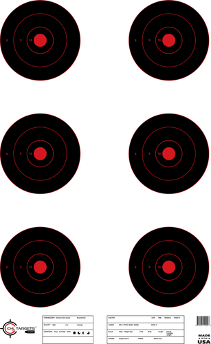 SRT - Bulls Eye Targets - 6Up Bullseye (3 Rings) BLACK (100 Target Pack)