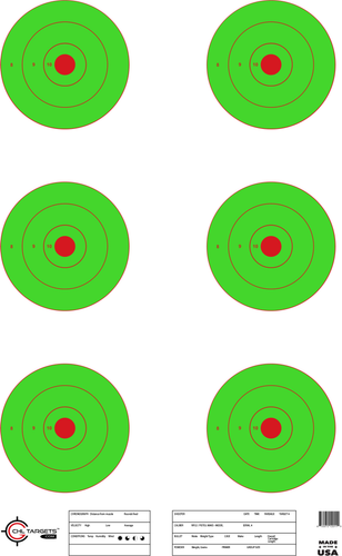 SRT - Bulls Eye Targets - 6Up Bullseye (3 Rings) GREEN (100 Target Pack)