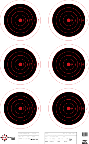 SRT - Bulls Eye Targets - 6Up Bullseye (5 Ring) BLACK (100 Target Pack)