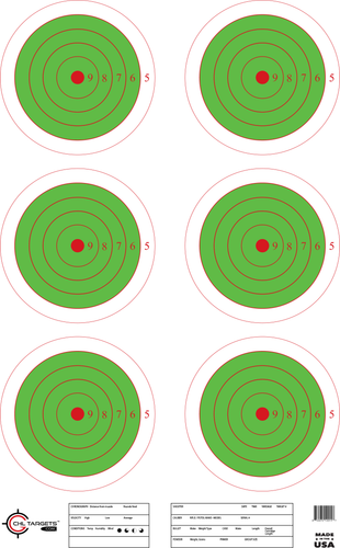 SRT - Bulls Eye Targets - 6Up Bullseye (5 Ring) GREEN (100 Target Pack)