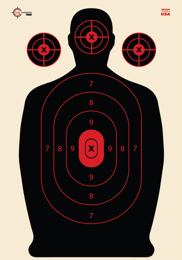 SRT - BLACK w/Red Center Silhouette Paper Target (100 Target