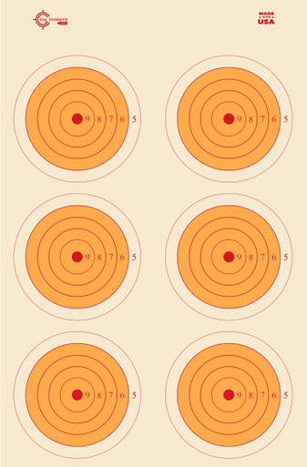 SRT - Bulls Eye Targets - 6Up Bullseye (5 Ring) ORANGE (100 Target
