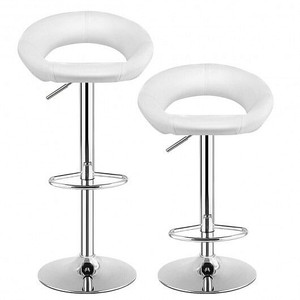 Height Adjustable Bar Stools Set of 2 with Hollow Back and Footrest-White - Color: White D681-JV10344WH-2