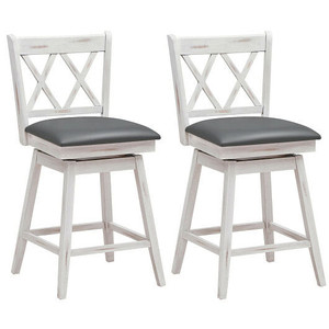 2 Pieces 24 Inch Swivel Counter Height Barstool Set with Rubber Wood Legs-White - Color: White - Si D681-JV10757WH-24 2 Pieces 24 Inch Swivel Counter Height Barstool Set with Rubber Wood Legs-White - Color: White - Si D681-JV10757WH-24