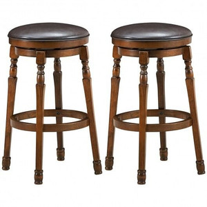 Set of 2 29-Inch Swivel Leather Padded Dining Bar Stools - Color: Walnut - Size: 29 inches D681-HW66564 Set of 2 29-Inch Swivel Leather Padded Dining Bar Stools - Color: Walnut - Size: 29 inches D681-HW66564