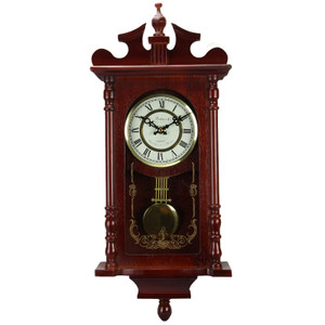 Bedford Collection 25 Inch Wall Clock with Pendulum and Chime in Dark Redwood Oak Finish D970-BED1424RW