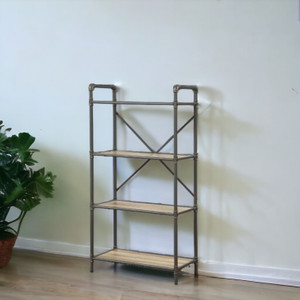 49" Gray Brown Metal Four Tier Etagere Bookcase N270-486318