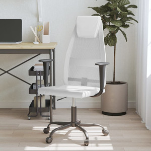  Office Chair White Mesh Fabric, Faux Leather, Metal, Plywood A949-353025