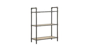 36" Antique Oak and Sandy Gray Metal Three Tier Standard Bookcase N270-486317