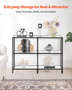 3-Tier Glass Console Table, Modern Rectangle Sofa Side Table with Tempered Glass Top and Iron Legs, E415-JSXGZ40YCHSB5940M001V0