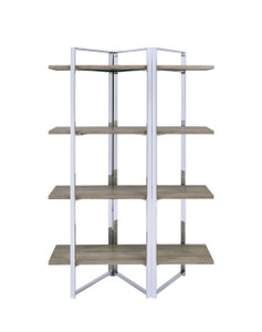 72" Brown and Silver Metal Four Tier Etagere Bookcase N270-486294