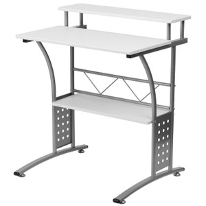 Modern Metal Frame Computer Desk with White Laminate Top and Raised Shelf Q280-CWDF43698741