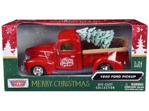 1940 Ford Pickup Truck Red "Merry Christmas" with Tree Accessory 1/24 Diecast Model Car by Motormax F977-73234RBIXMT