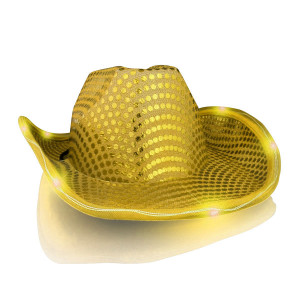 LED Flashing Cowboy Hat with Gold Sequins A706-3996400