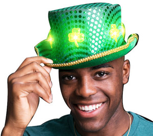 LED Green Clover Ultimate Sequin Plush Irish Top Hat with Shamrocks for St. Patrick?™s Day A706-LGCUSPITH