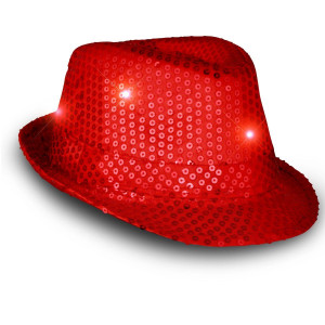 Light Up LED Flashing Fedora Hat with Red Sequins A706-3995430
