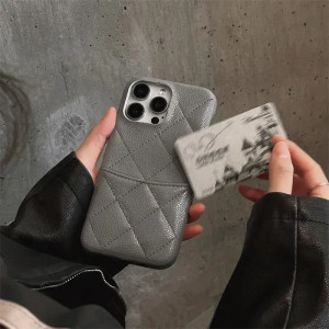 Color: Beige, Material: Microfiber - Luxury Lattice Pattern Leather Cover for IPhone 16 15 14 13 Pr F640-12000038263885419