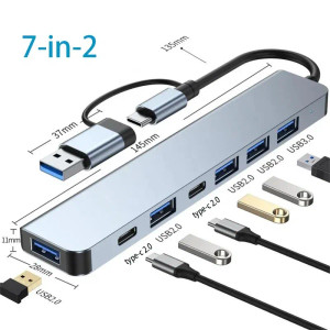 Color: Silver - USB C HUB Type C Splitter Thunderbolt 3 Docking Station Laptop Adapter With For Mac F640-12000044398229201