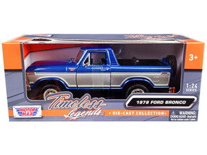 1978 Ford Bronco Ranger XLT (Open Top) with Spare Tire Blue Metallic and Silver "Timeless Legends"  F977-79372bl