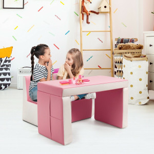 Multi-functional Kids Sofa Table Chair Set-Pink - Color: Pink D681-HW58620PI