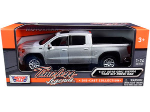 2019 GMC Sierra 1500 SLT Crew Cab Pickup Truck Silver Metallic 1/24-1/27 Diecast Model Car by Motor F977-79361s