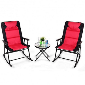 3 Pcs Outdoor Folding Rocking Chair Table Set with Cushion-Black&Red - Color: Red D681-OP3638RE